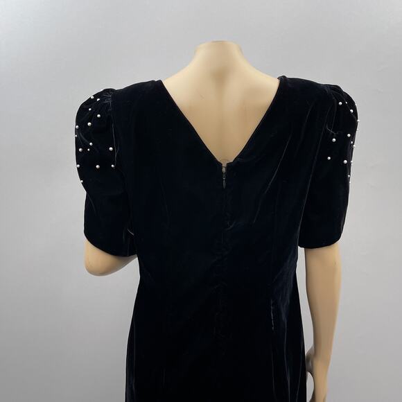 Michael Marcella Vtg 80s Dress Women 10 Black Velvet Gown Puff Pearl Sleeve NWT - Picture 6 of 11